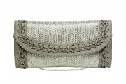 Evening Bag - Straw Like w/ Whipped Chain Trim - Silver -BG-92126S